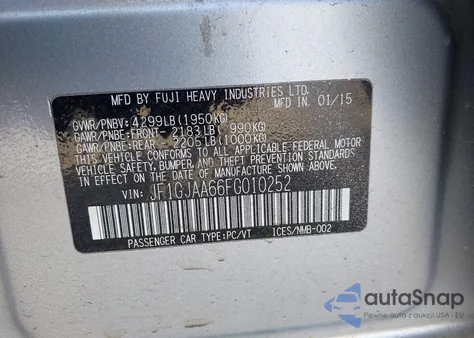 2015 Subaru Impreza 2.0I from USA, damaged, VIN JF1GJAA66FG010252